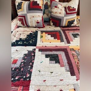 Pottery Barn Museum Craft Collection Gee’s Bend Log Cabin Quilt + 2 Euro Shams